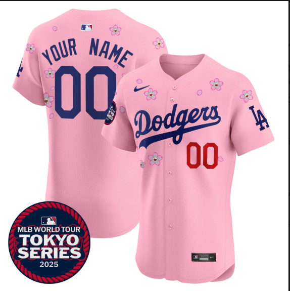 Women Custom Los Angeles Dodgers Tokyo Series 2025 pink Limited Stitched Jersey->customized mlb jersey->Custom Jersey